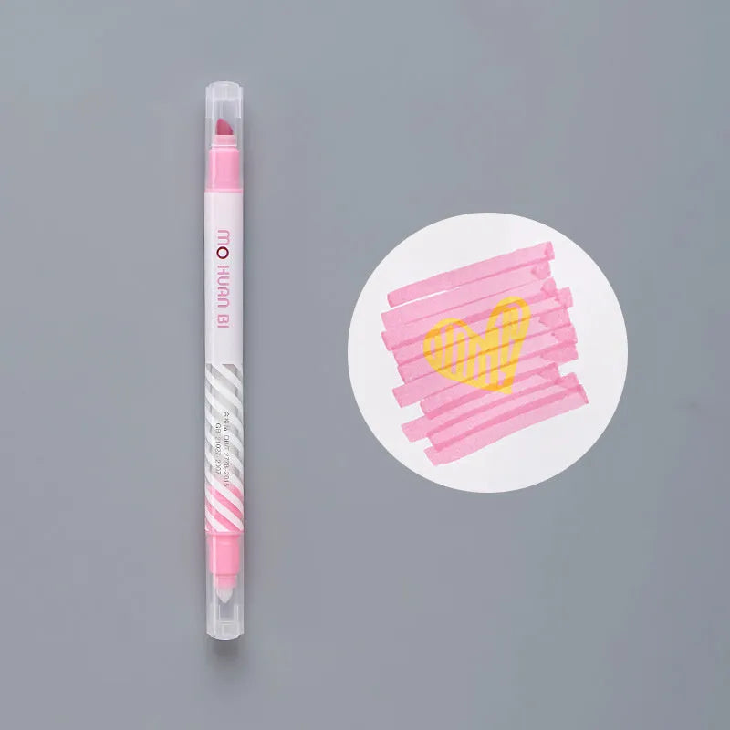 Colour-changing highlighter pen measuring 14.5 cm with plastic housing and fibre tip