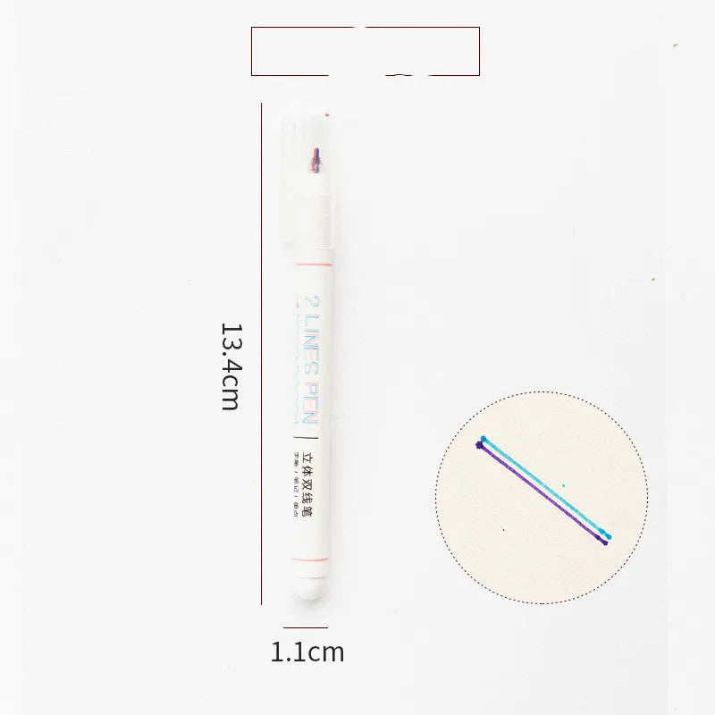 Stereo double line highlighter pen for students with two-colour 0.5mm tip