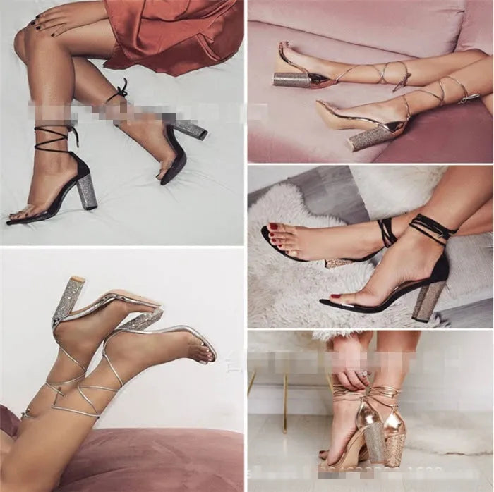 Black and gold pointed toe high heels for women, plastic upper and sole.