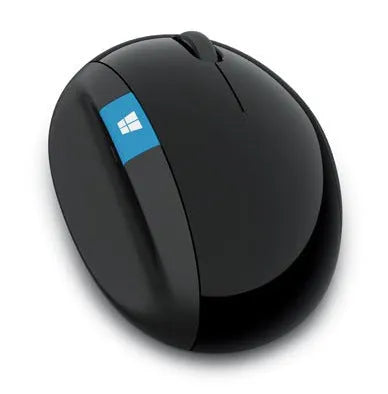 Microsoft ergonomic wireless mouse in black with 2.4GHz USB receiver and AA batteries