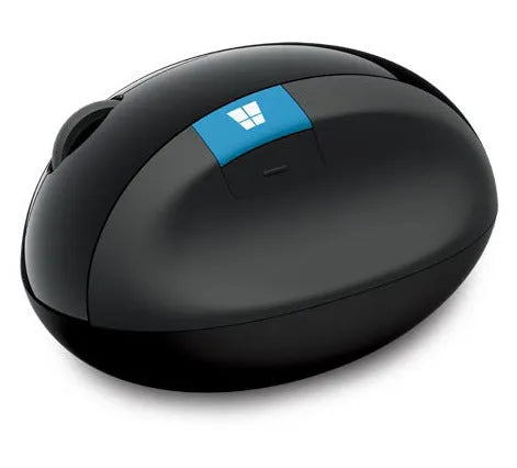 Microsoft ergonomic wireless mouse in black with 2.4GHz USB receiver and AA batteries