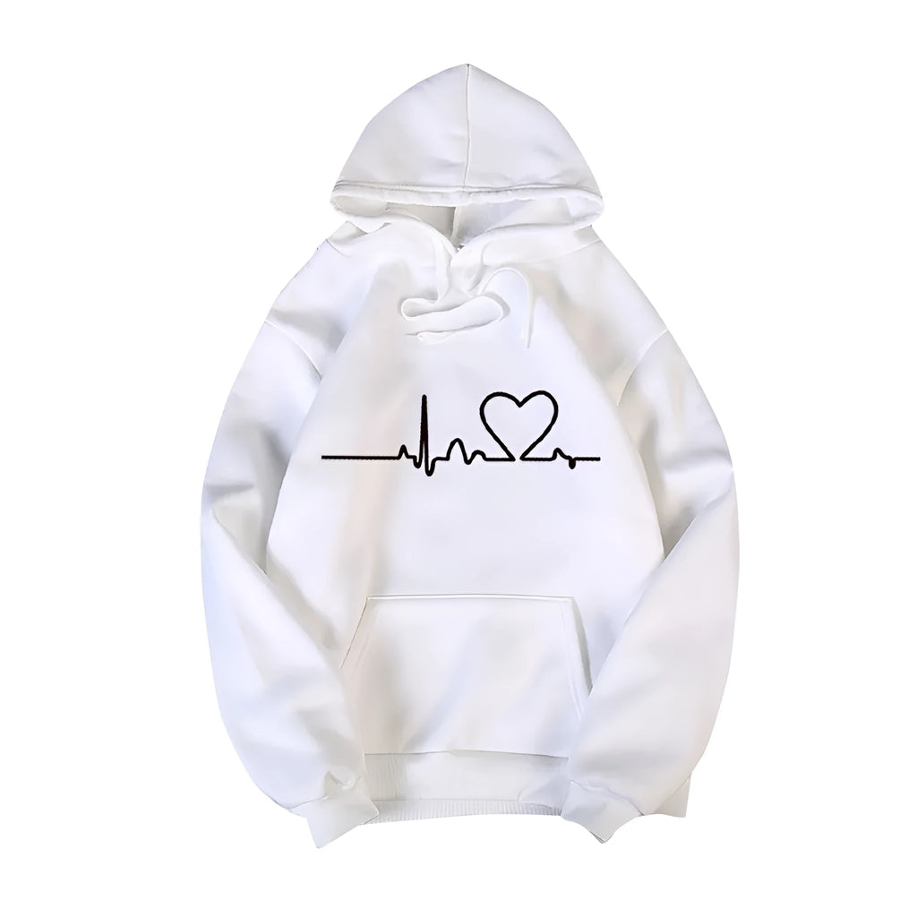 Printed hooded couple's sweater in polyester fibre with loose fit and long sleeves, available in multiple colours