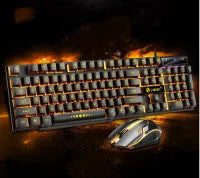 Limei Gtx300 mechanical gaming keyboard and mouse set with backlit 104-key keyboard on desktop