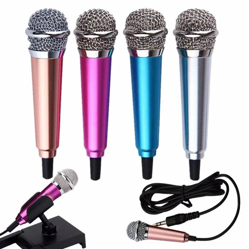 T3 mini wired condenser karaoke microphone in silver with a 3.5mm plug for Android phones.