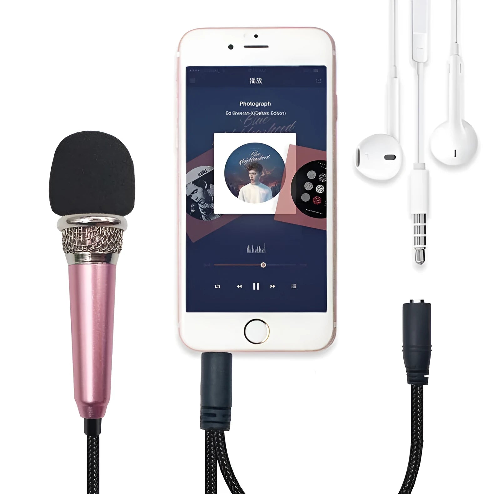 T3 mini wired condenser karaoke microphone in silver with a 3.5mm plug for Android phones.