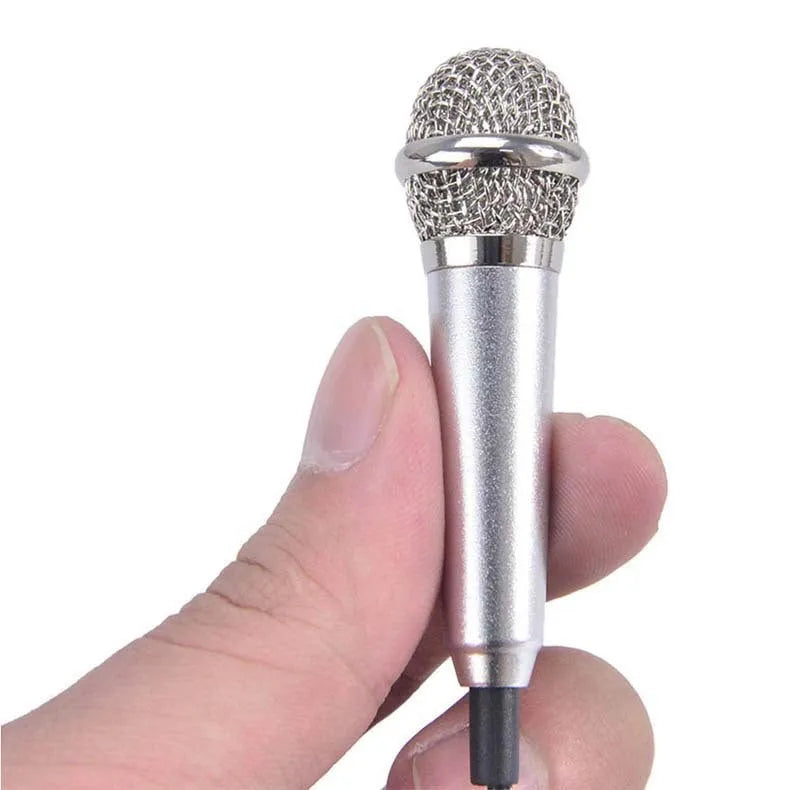 T3 mini wired condenser karaoke microphone in silver with a 3.5mm plug for Android phones.