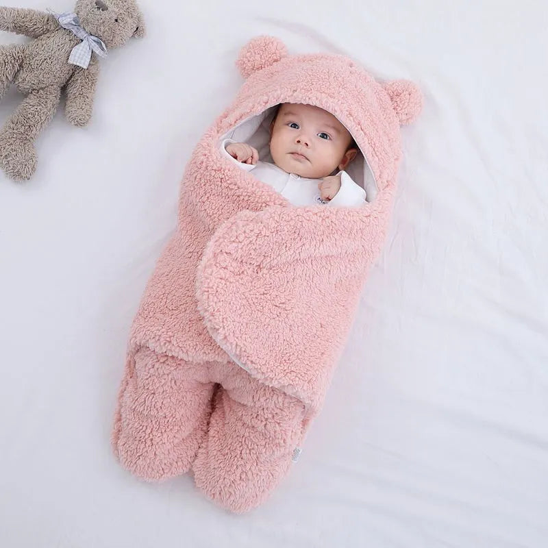 Three-layer newborn sleeping bag envelope in grey with flannel outer and cotton inner, 65cm size