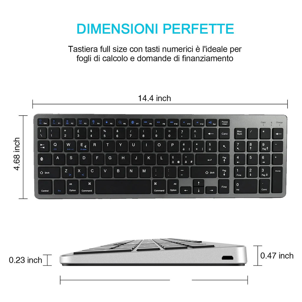 Ultra-thin universal Bluetooth keyboard for tablets and mobile phones showing white, black, and grey colour options