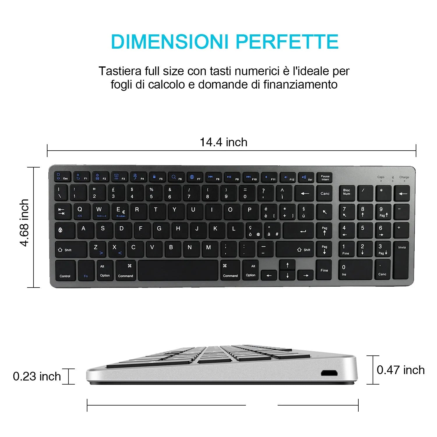 Ultra-thin universal Bluetooth keyboard for tablets and mobile phones showing white, black, and grey colour options