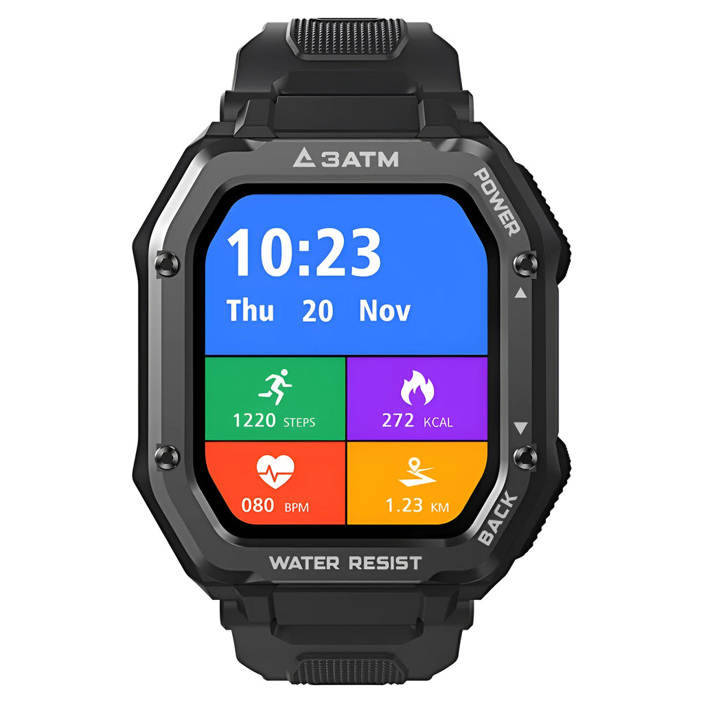Outdoor sports rugged smart watch with 1.69 inch screen and silicone wristband in army green