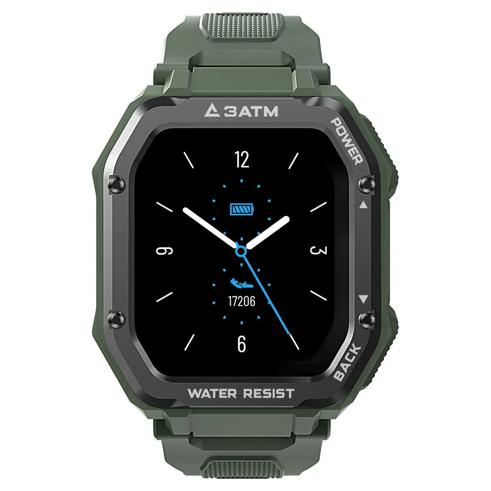 Outdoor sports rugged smart watch with 1.69 inch screen and silicone wristband in army green