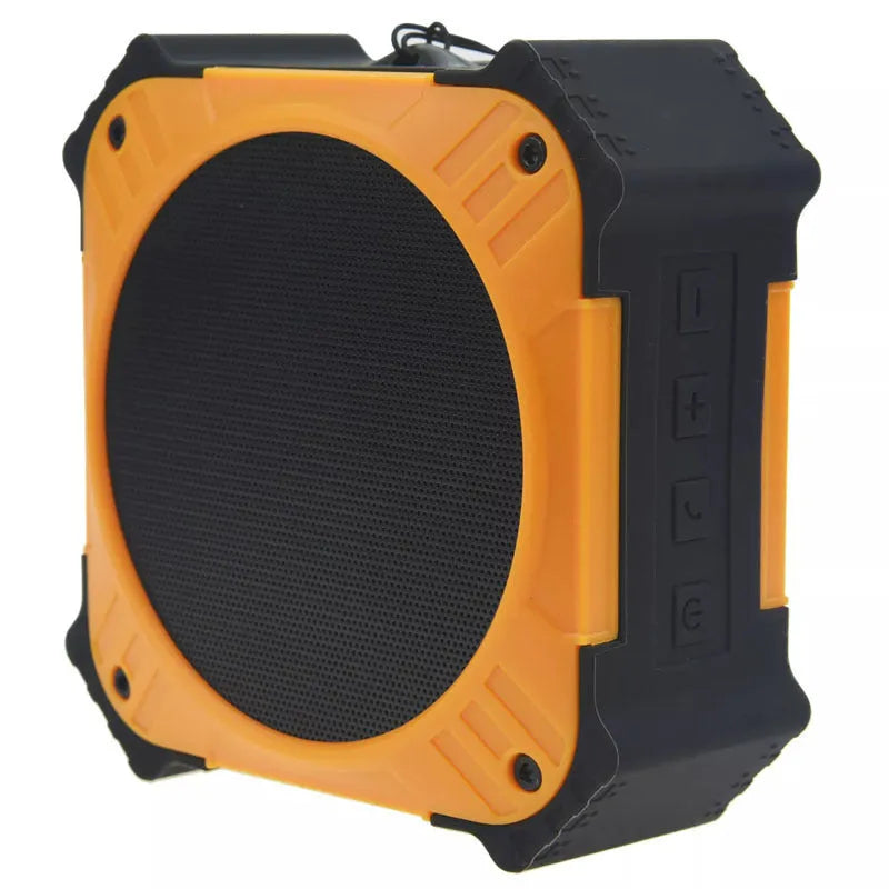 Compact black or blue waterproof portable Bluetooth speaker with wrist strap.