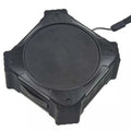 Compact black or blue waterproof portable Bluetooth speaker with wrist strap.