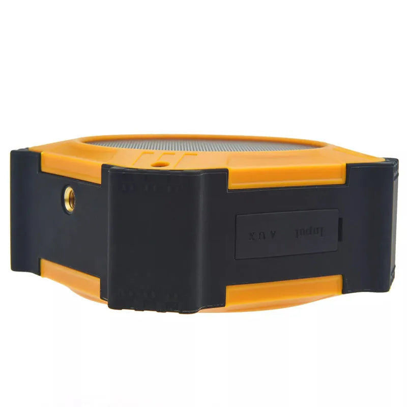 Compact black or blue waterproof portable Bluetooth speaker with wrist strap.