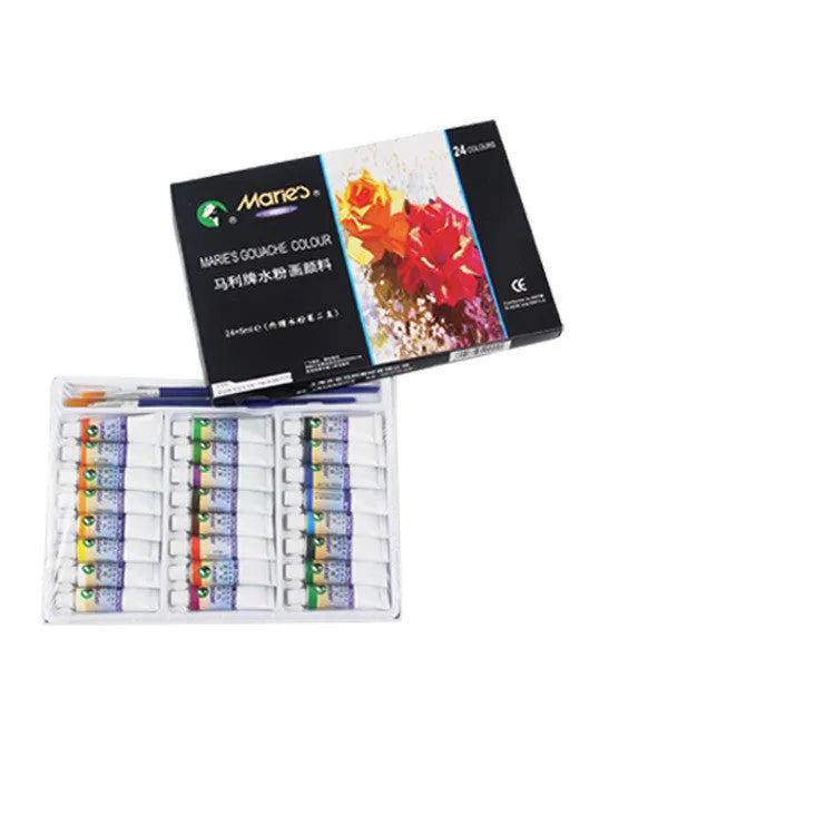 Marley gouache paint set showing 12ml tubes in a box with 12, 18, or 24 colour options