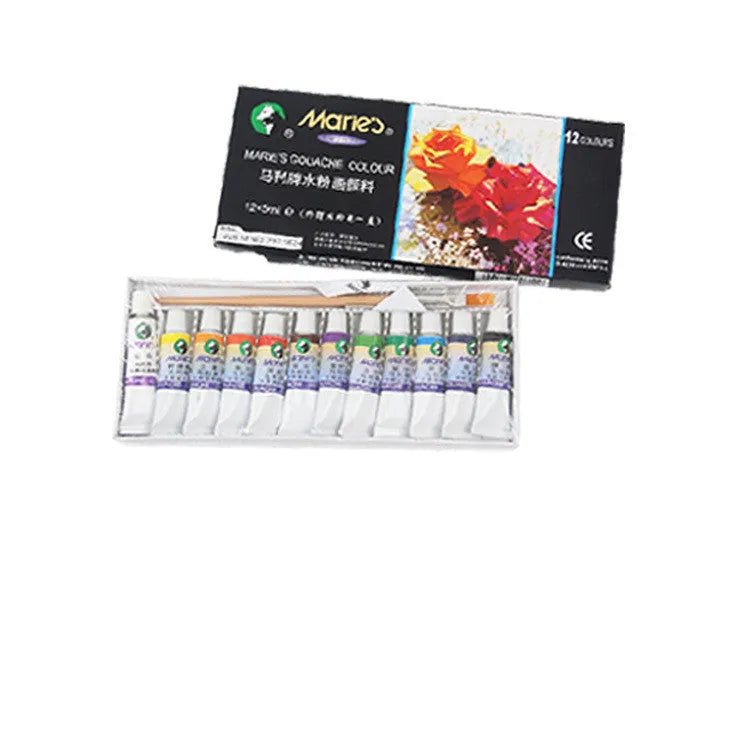 Marley gouache paint set showing 12ml tubes in a box with 12, 18, or 24 colour options