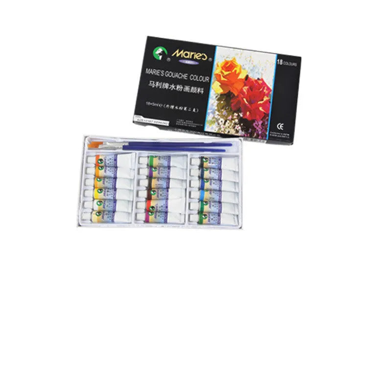 Marley gouache paint set showing 12ml tubes in a box with 12, 18, or 24 colour options