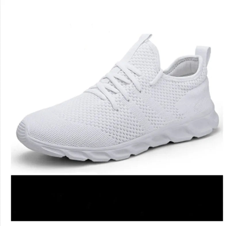 Men's black and white mesh sneakers with lace-up closure and round toe design