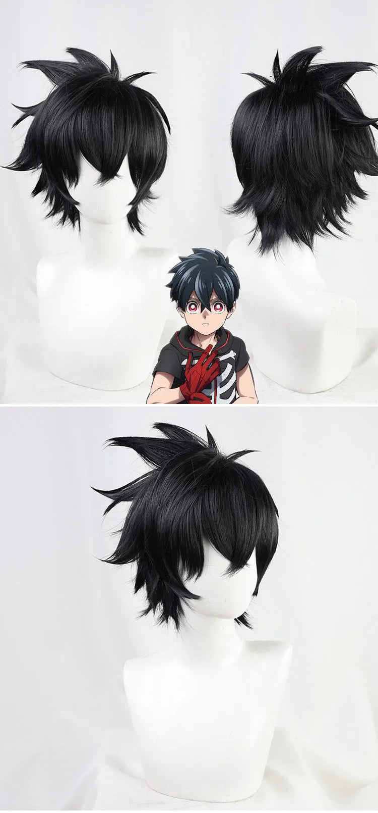 Rixia Xia Yu Incident cosplay wig in black with natural wave pattern on one-size cap