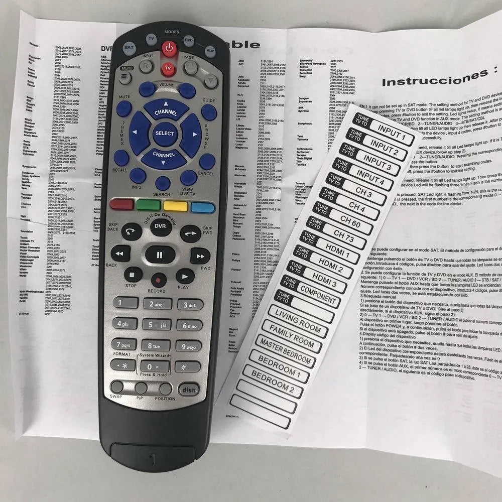 Black DISH Network universal remote control for satellite receiver replacement flat 20.1 model