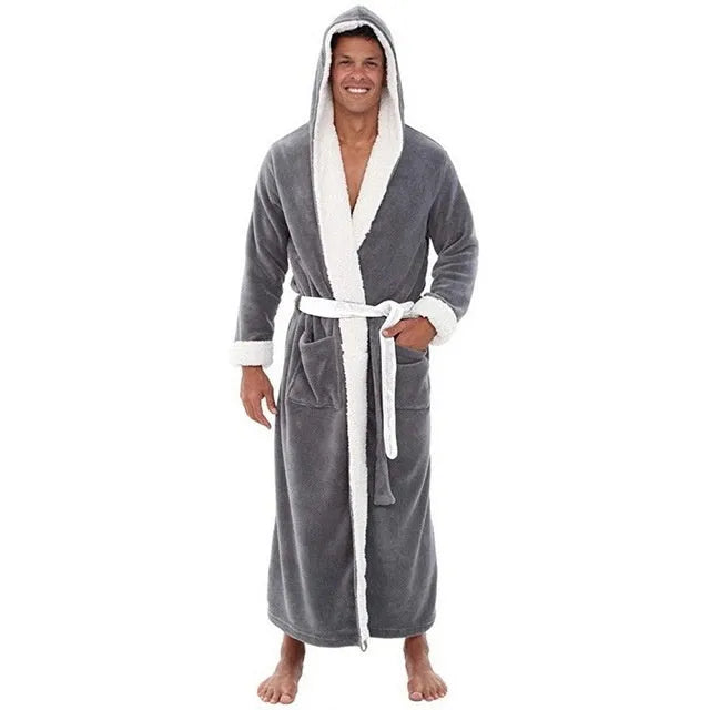 Cotton men's winter pyjamas in solid grey, long sleeve, on a plain background