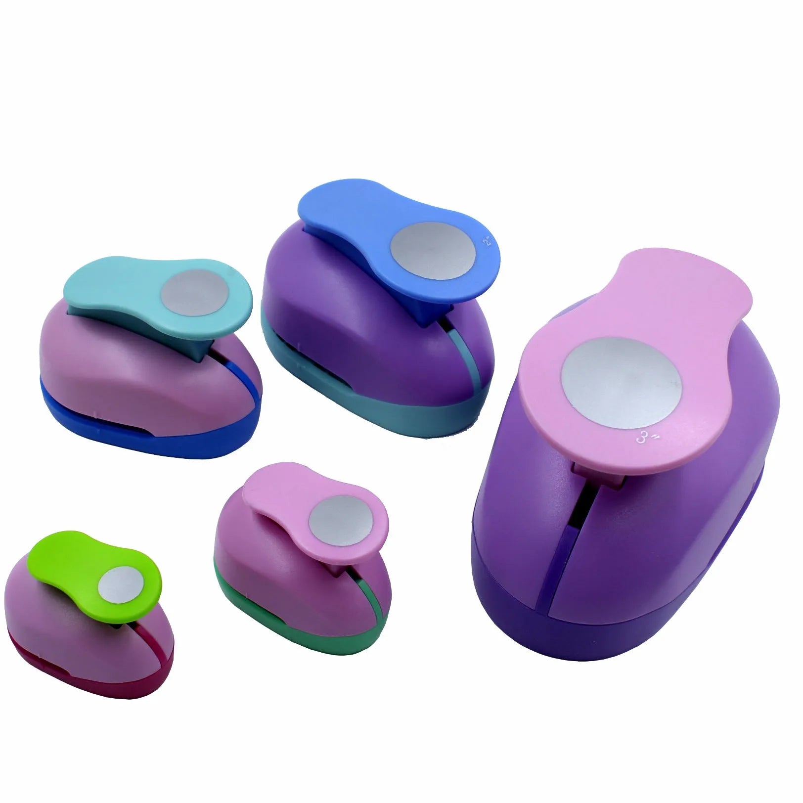 Colourful children's round embossing machine tool with zinc alloy mechanism on a card.