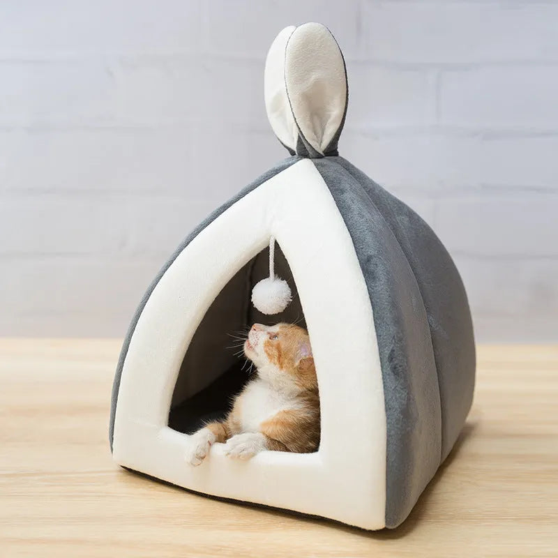 Cloth cat house pet bed in grey, pink, or yellow colour with four size options