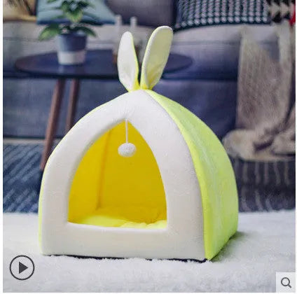Cloth cat house pet bed in grey, pink, or yellow colour with four size options
