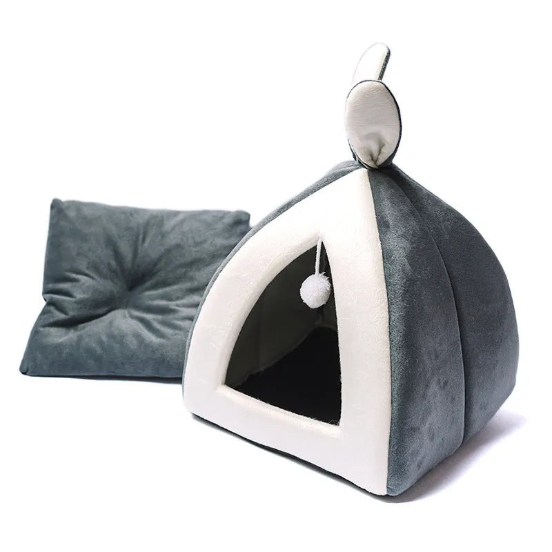 Cloth cat house pet bed in grey, pink, or yellow colour with four size options