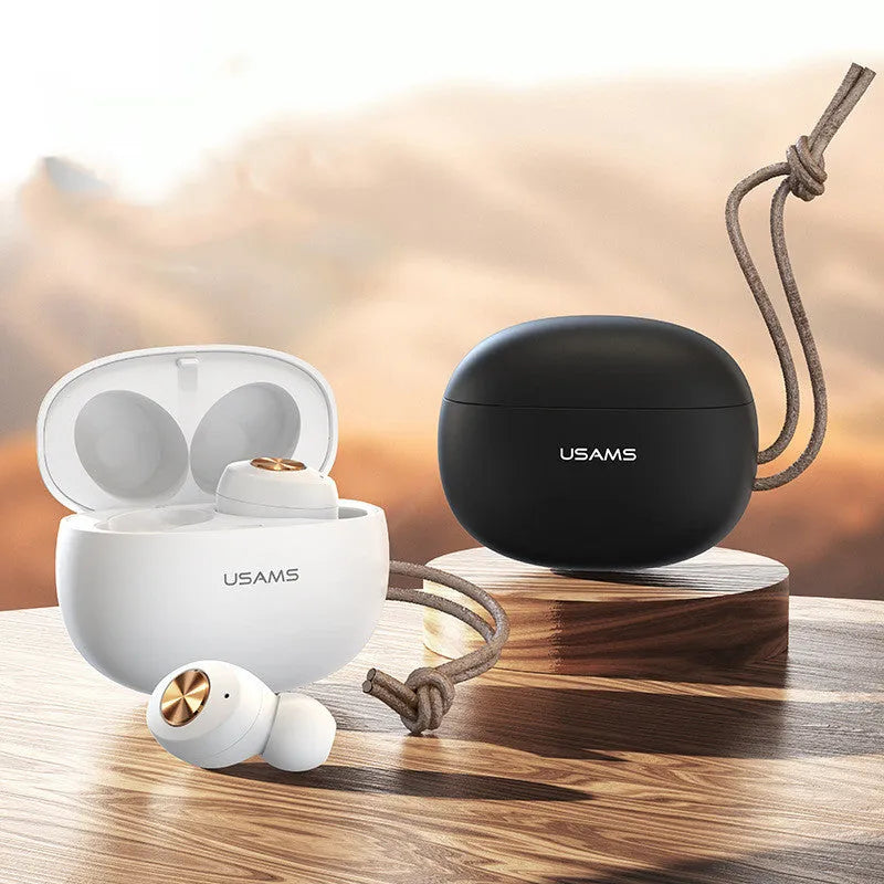 Wireless Bluetooth Mini TWS headphones in black, green, or white with charging case