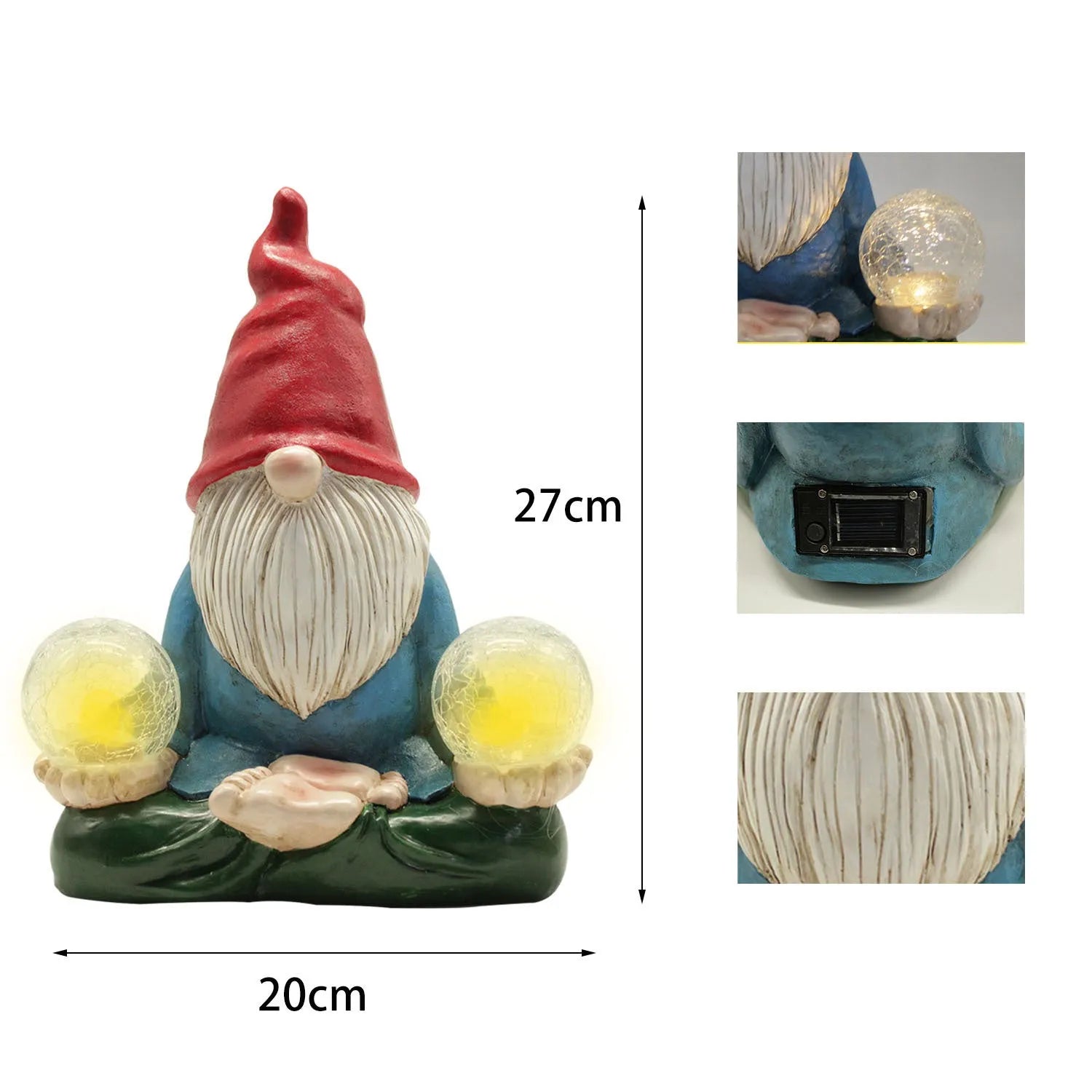 Solar LED resin dwarf doll outdoor ornament statue for garden and courtyard decoration.