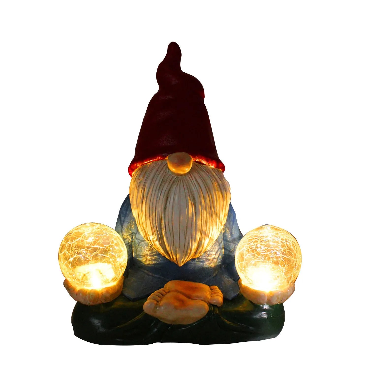 Solar LED resin dwarf doll outdoor ornament statue for garden and courtyard decoration.