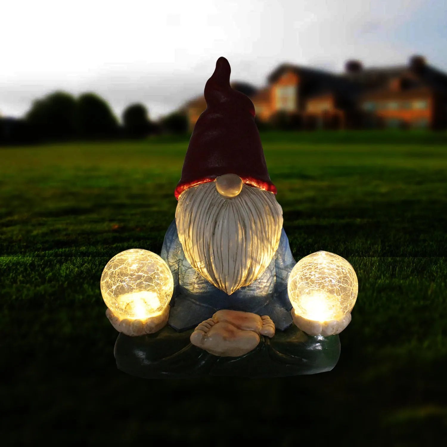 Solar LED resin dwarf doll outdoor ornament statue for garden and courtyard decoration.