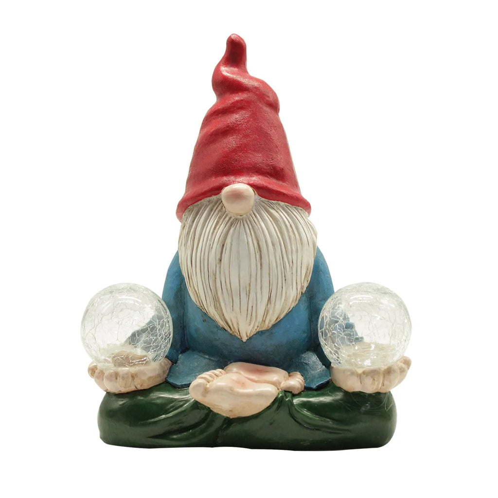 Solar LED resin dwarf doll outdoor ornament statue for garden and courtyard decoration.
