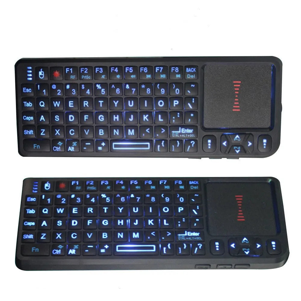 Black wireless laser teaching mini keyboard with touch screen showing compact design for classroom presentations