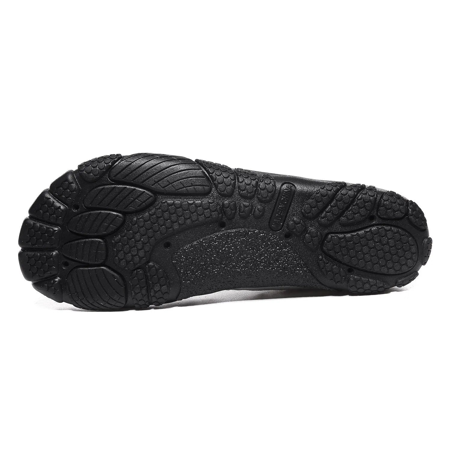 Low-cut water shoes with mesh upper and rubber sole in black, grey, blue, or purple