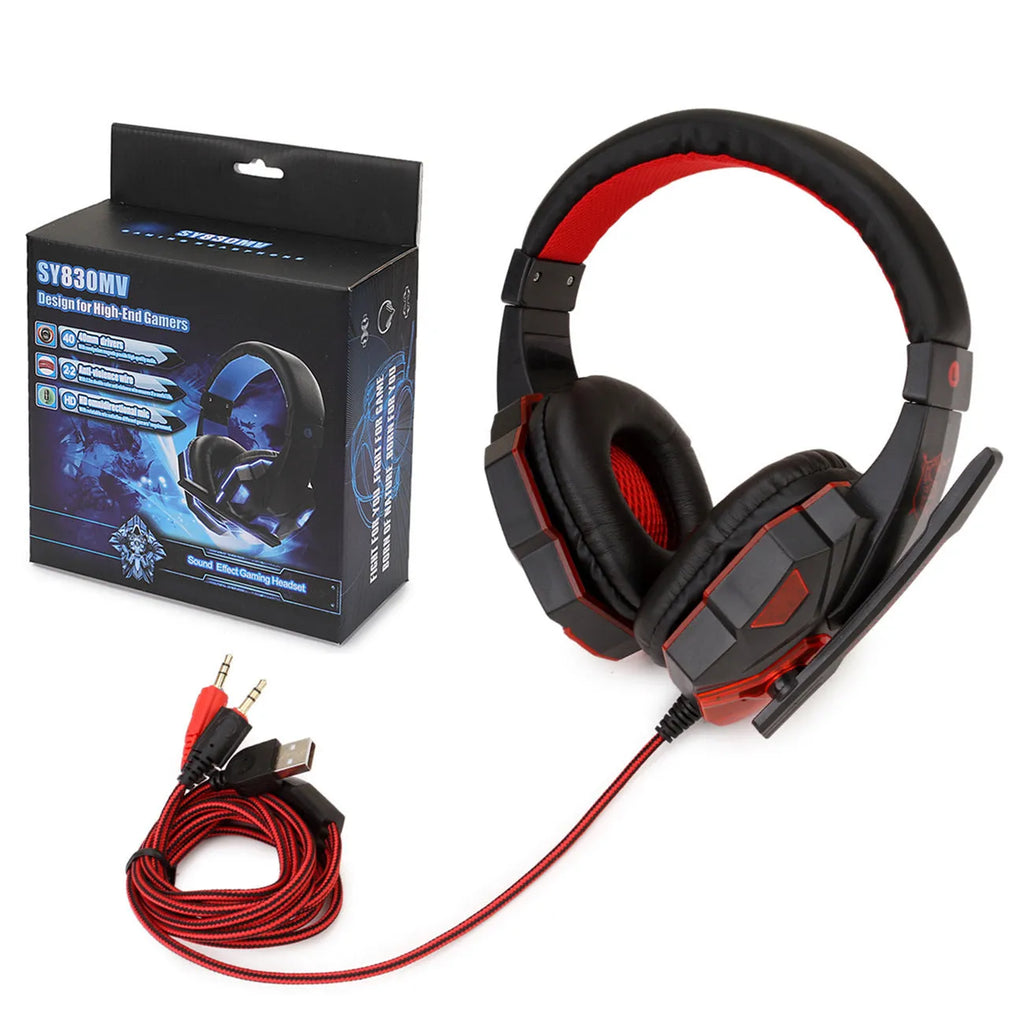 Wired PS4 gaming headset with LED lights in black and blue colour combination showing over-ear design
