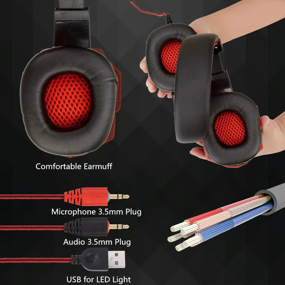 Wired PS4 gaming headset with LED lights in black and blue colour combination showing over-ear design