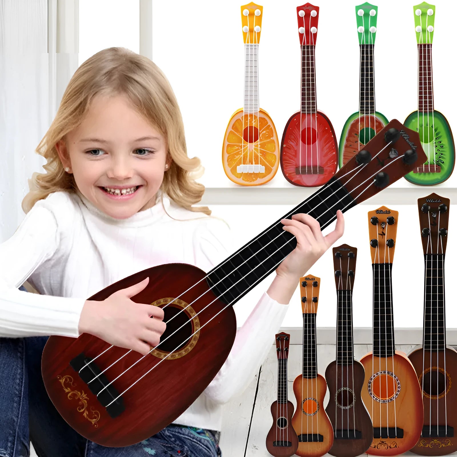Children's plastic ukulele toy in retro guitar style with 38cm length