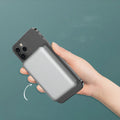 Silver aluminium magnetic wireless charging power bank for iPhone with USB-C port.