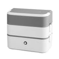 Double-layer portable heated lunch box in green, grey or pink with stainless steel liner and pluggable AC power cord