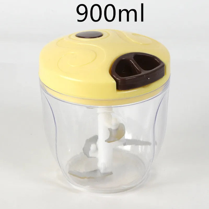Green manual kitchen chopper with three blades and a 500ml transparent bowl.