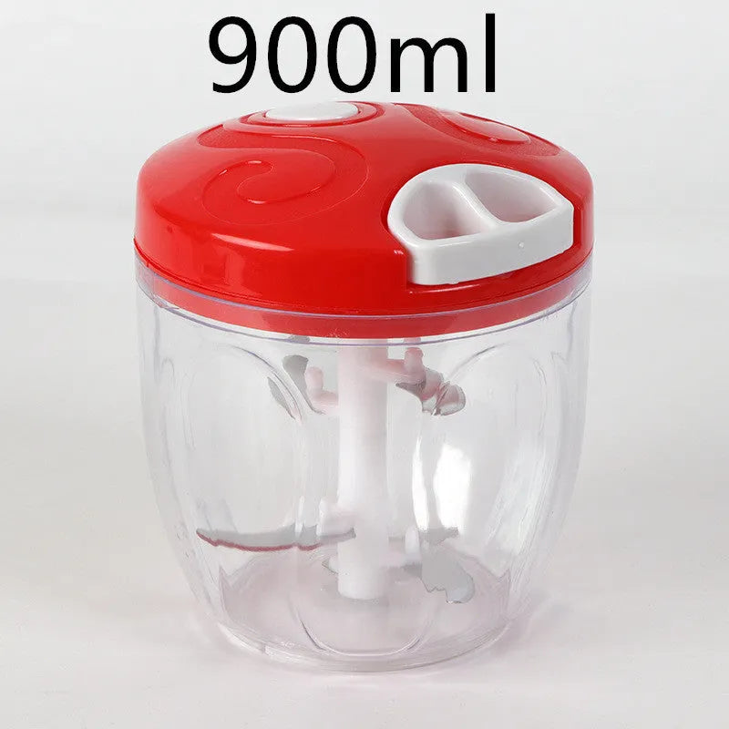 Green manual kitchen chopper with three blades and a 500ml transparent bowl.