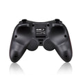 Black wireless Bluetooth mobile game controller with charging cable on a table.