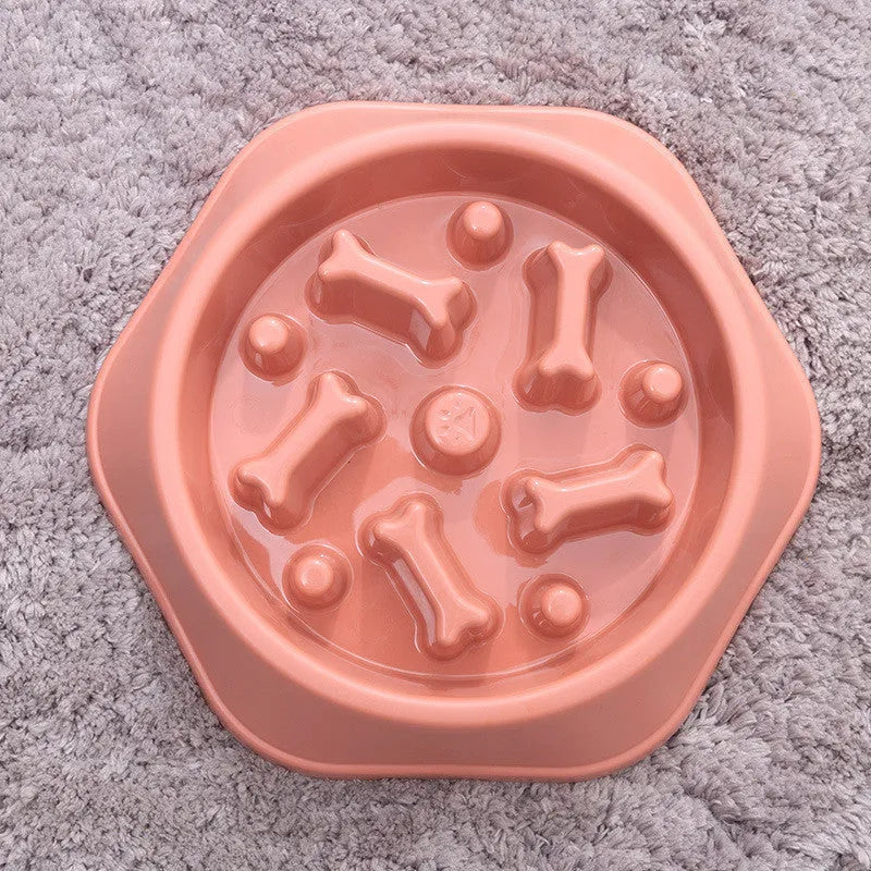 Home Style Bone Choke Prevention Slow Food Bowl Dog Bowl in blue plastic with raised bone obstacles for slower eating