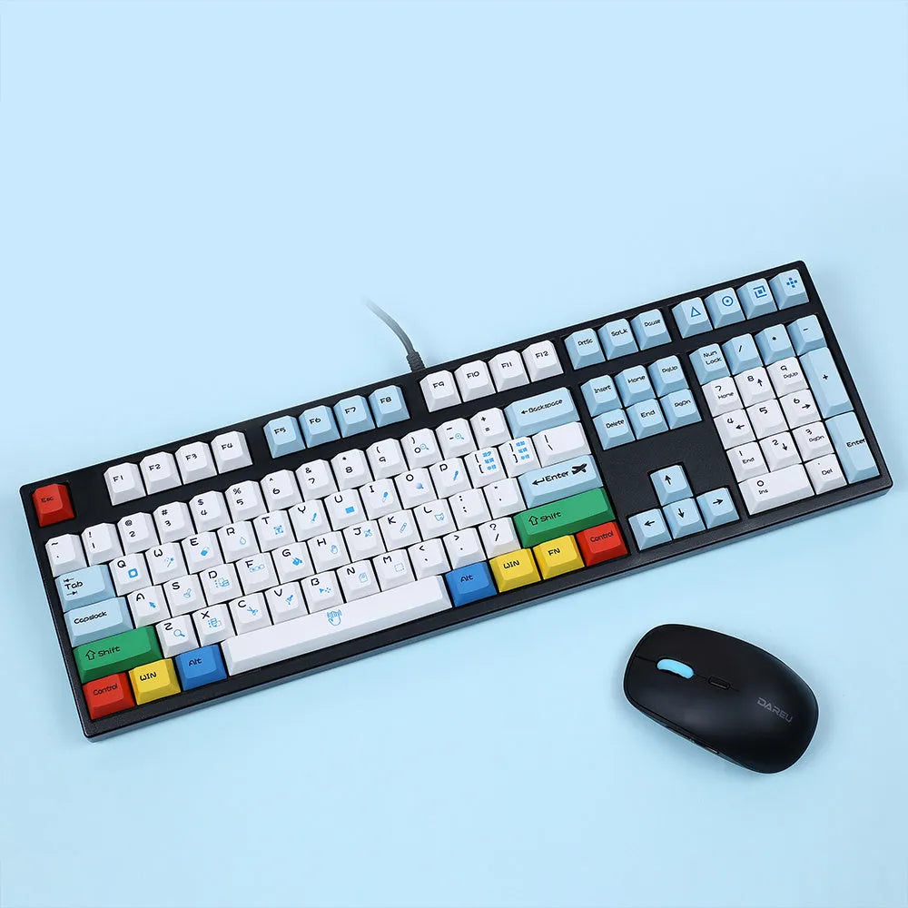 108-key PS theme mechanical keyboard replacement keycaps in blue and white sublimation printed design