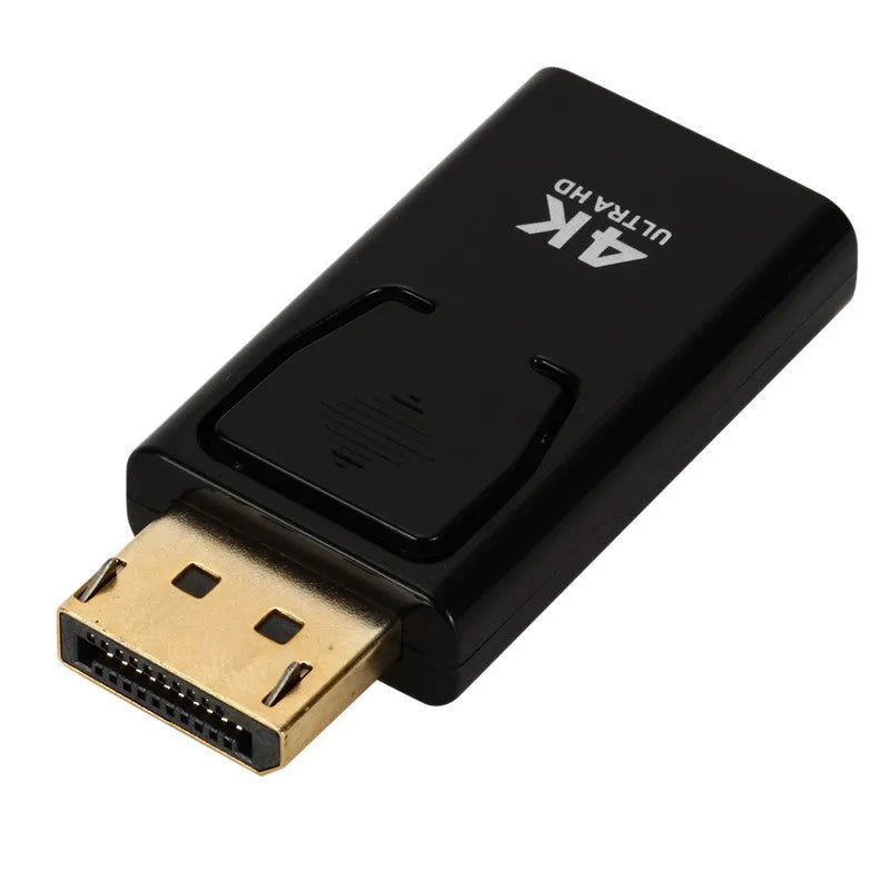 Black DisplayPort to HDMI adapter cable connector