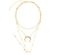 Fashion multilayer crescent moon choker necklace with bead chain and initial pendant in gold colour