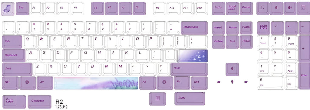 AKKO lavender violet PBT keycap set for mechanical keyboards with 108 keys and multimedia controls