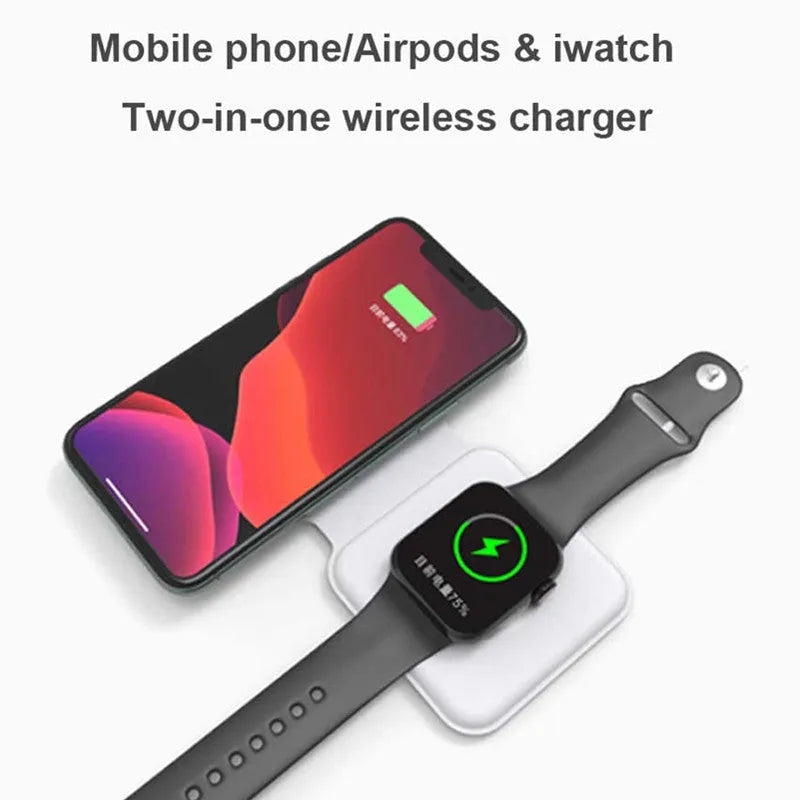 White folding magnetic wireless charging dock showing dual charging surfaces and 180-degree hinge